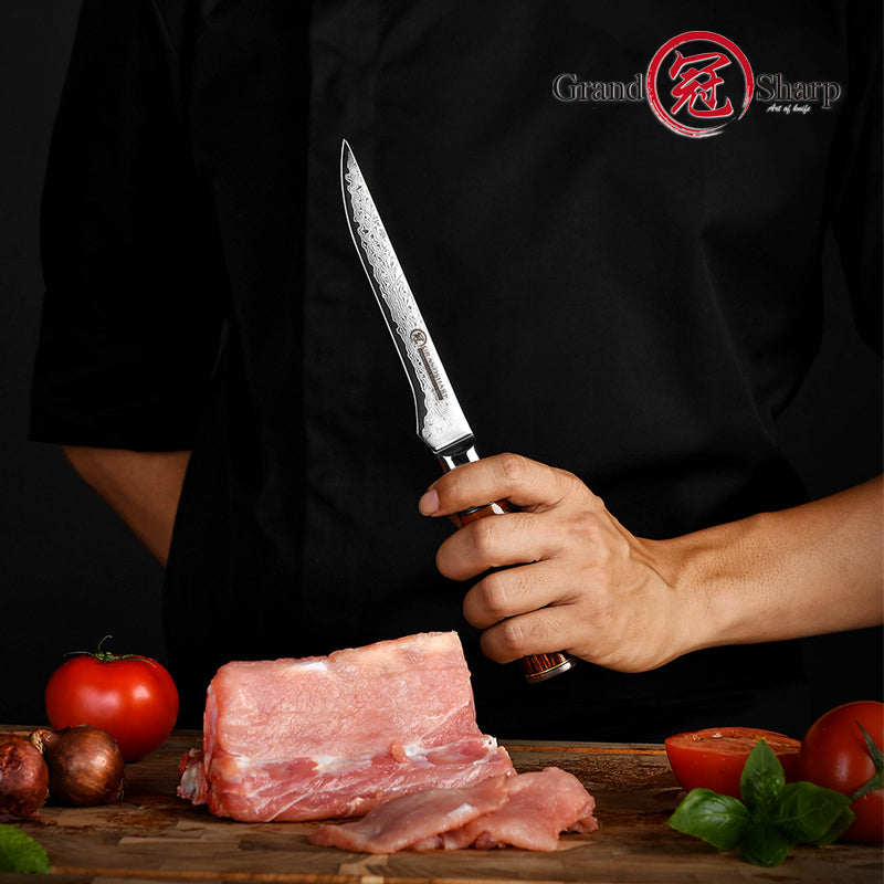 Grandsharp Professional 5.5'' Boning Knife 67 Layers High Carbon Damascus Steel Kitchen Boning Knife Pakkawood Handle