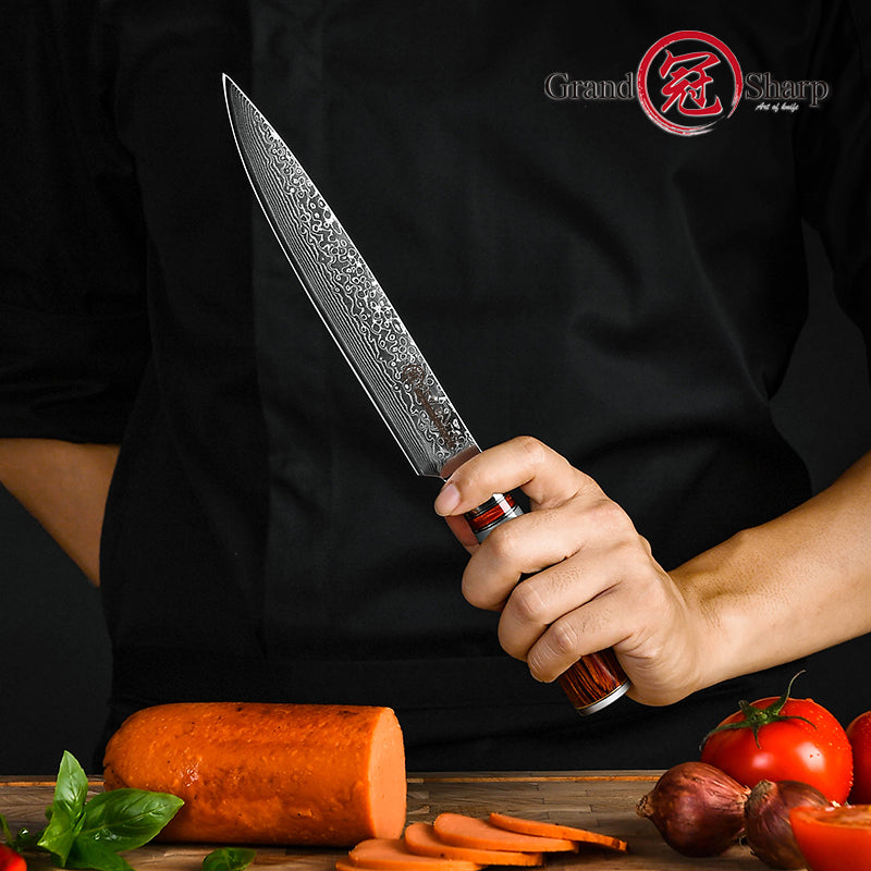 Grandsharp Professional Damascus Kitchen Chef Knife Carving Knife for Meat Fish Salmon Sashimi Cutting