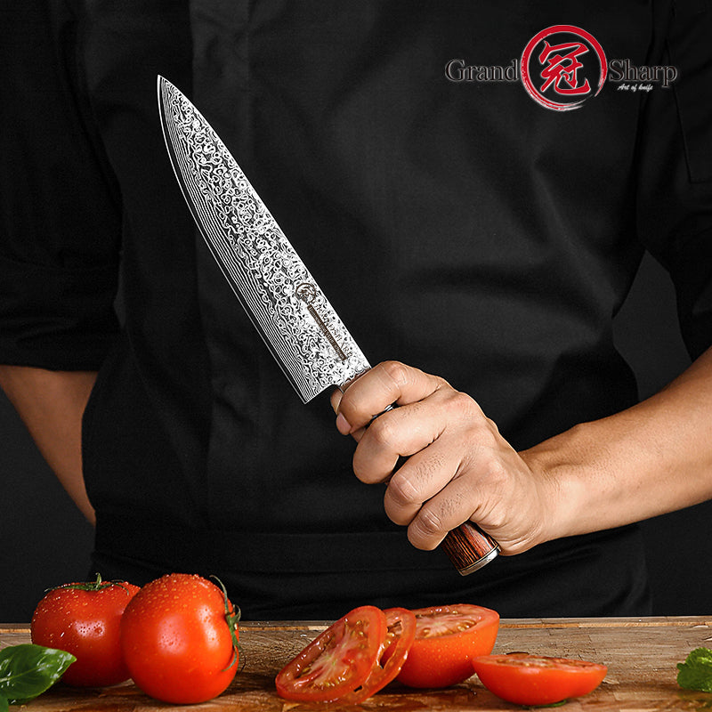 High Quality 7'' Santoku Knife 67 Layer Damascus Carbon Steel Santoku Chef Kitchen Knife Pakka Wood Handle