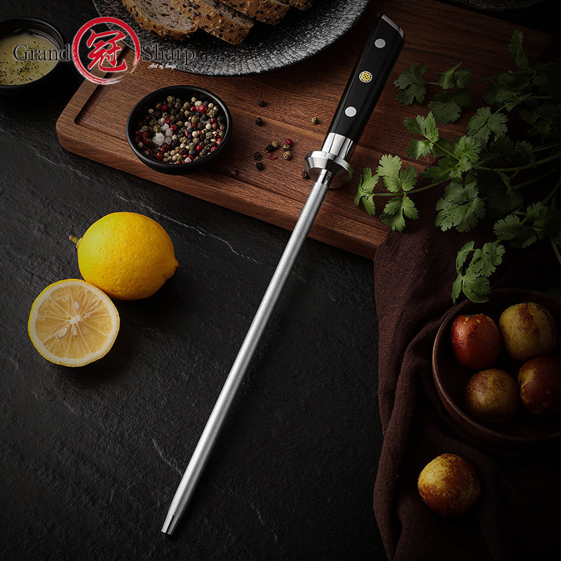 Professional High Carbon Stainless Steel Rod Kitchen Knife Sharpener with Black Glassfiber Handle