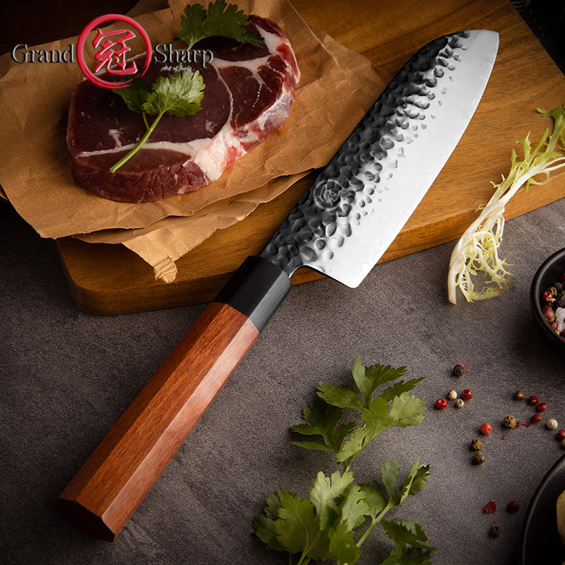 Grandsharp High Carbon Stainless Steel Hand Forged Kitchen Santoku Knife Professional