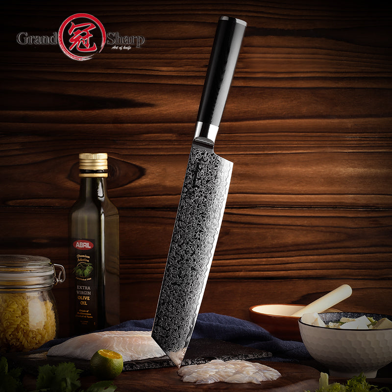 Grandsharp Black Handle 10Cr15CoMoV Damascus Kiritsuke Knife