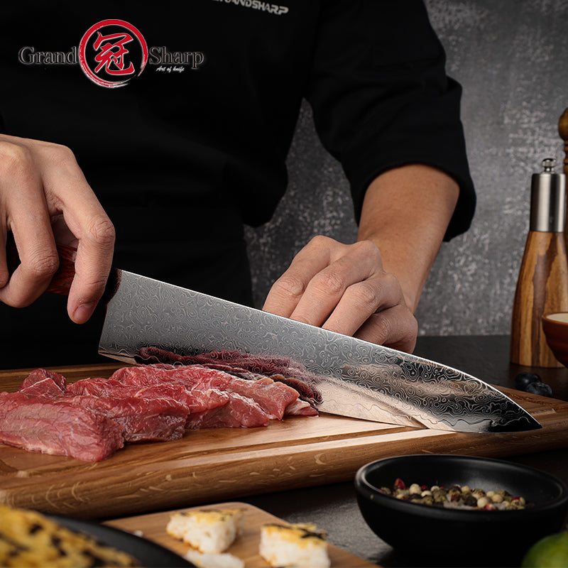 Grandsharp 9 Inch Damascus Chef Knife 67 Layers 10Cr15MoV High Carbon Steel Cutting Knife Sandal Wood