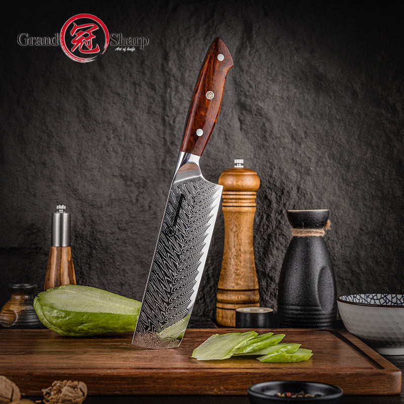 6.7 Inch Nakiri Knife 67 Layer High Carbon AUS10 Damascus Steel Kitchen Chef Nakiri Knives with Africa Rosewood Handle
