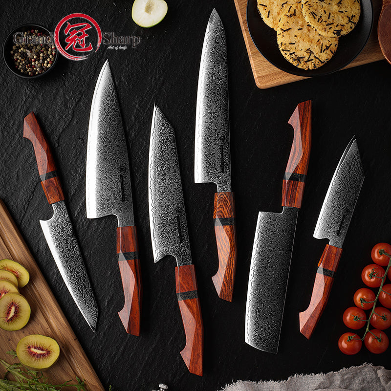 Grandsharp Knives Sets Japanese Knife 67 Layers 10Cr15MoV Damascus High Carbon Steel Chef Knives Set with Sandal Wood Handle