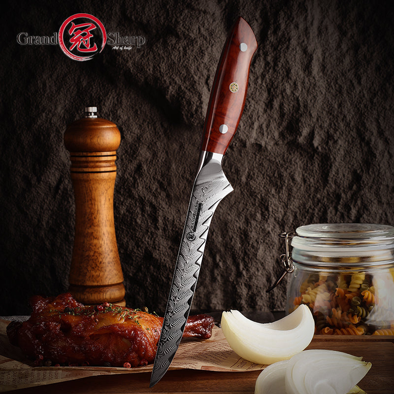 6 Inch Professional Kitchen Boning Knife AUS10 Damascus Steel 67 Layer Sharp Boning Kitchen Knife Rose Wood Handle