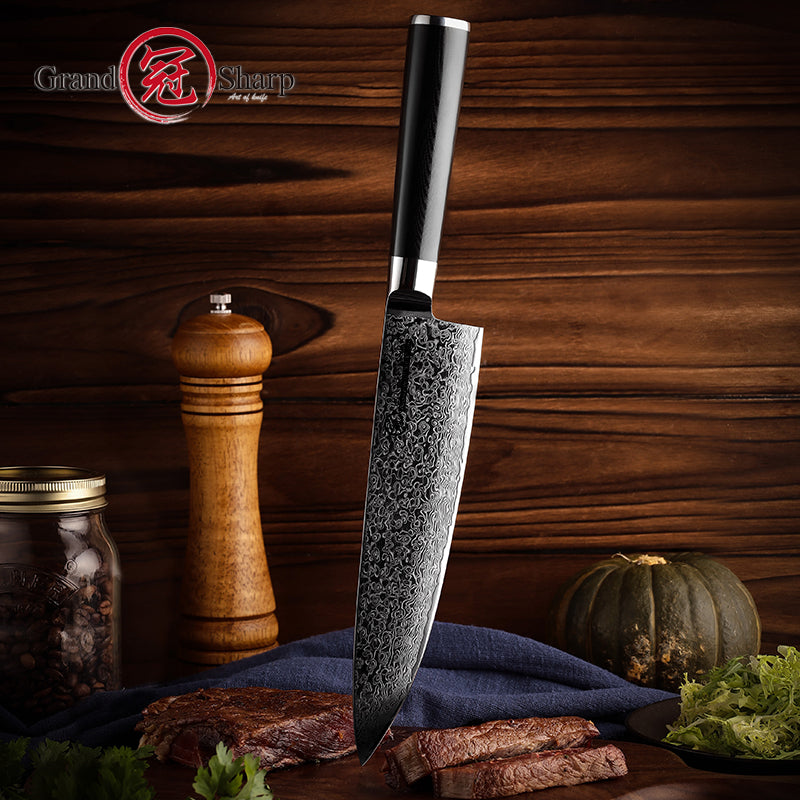 Grandsharp Chef Knife 8 inch AUS-10 Japanese Damascus Steel 67 Layers Japanese Kitchen Knives Kitchenware Gadgets tools G10 Handle