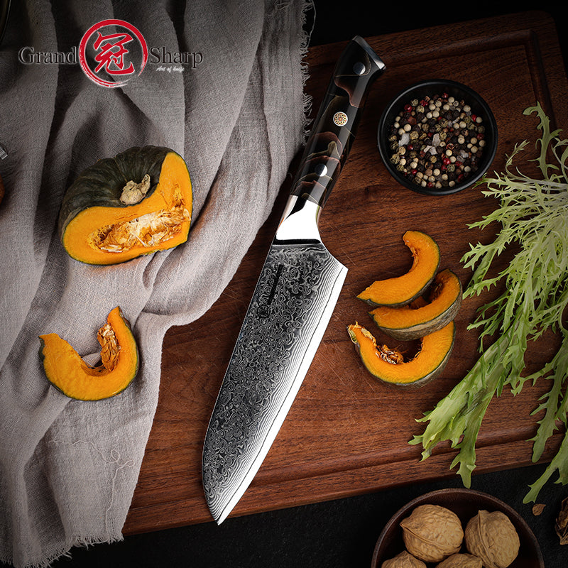 Grandsharp 10Cr15CoMoV damascus santoku knife