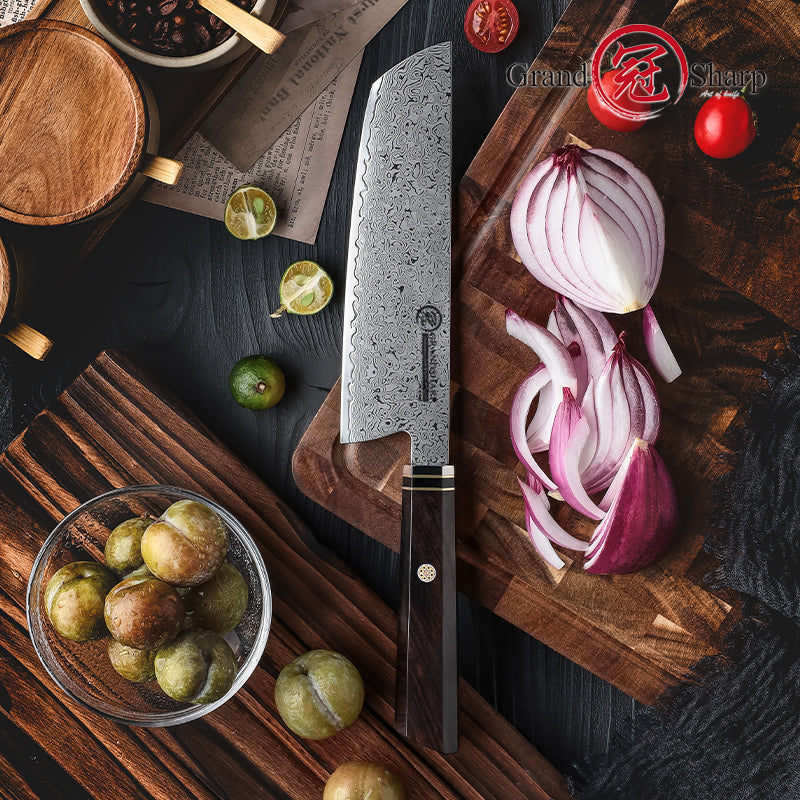Grandsharp Kitchen Chef Knife 67-Layers Damascus Carbon Stainless Steel Nakiri Knife with Wood Ebony Handle