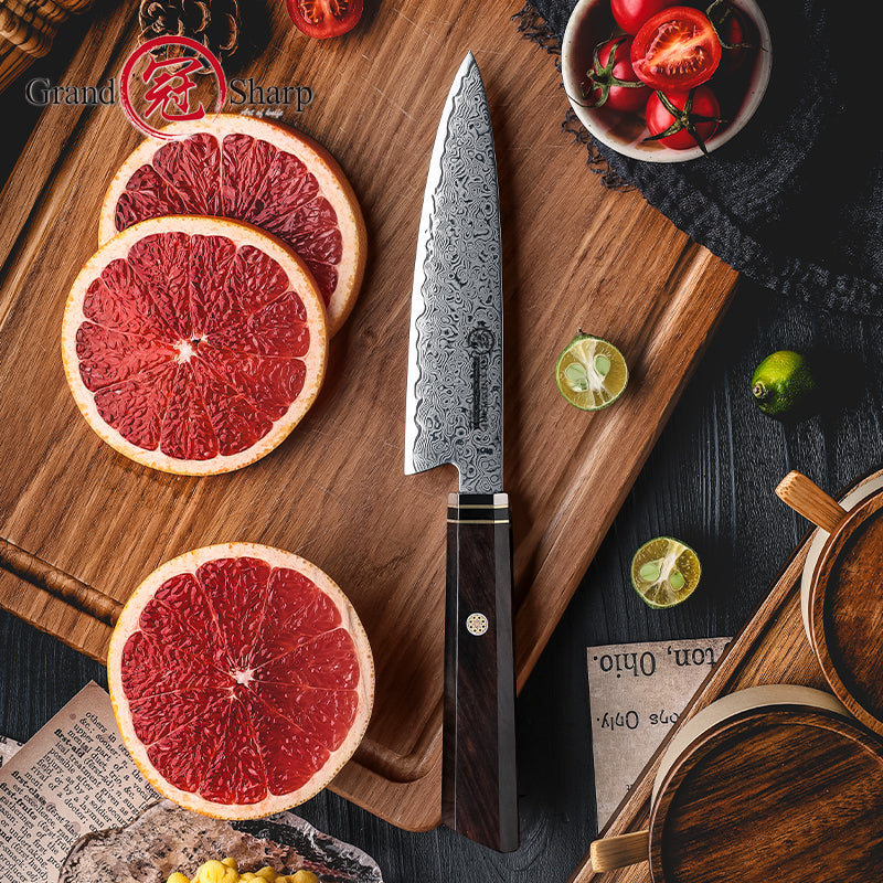 Grandsharp Kitchen Chef Knife 67-Layers Damascus Carbon Stainless Steel Utility Paring Knife with Ebony Handle
