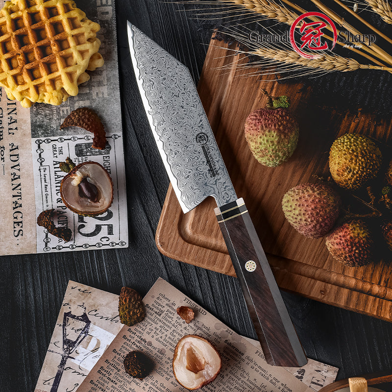 Grandsharp Kitchen Chef Knife 67-Layers Damascus Carbon Stainless Steel Bunka Knife with Wood Ebony Handle