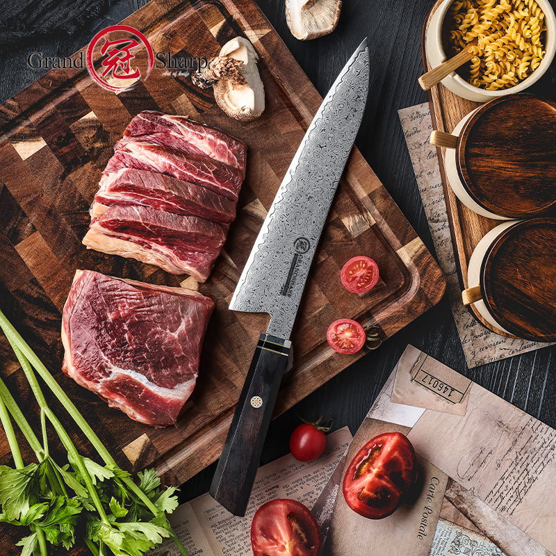 Grandsharp Kitchen Chef Knife 67-Layers Damascus Powder Carbon Steel Kitchen Knife with Ebony Handle