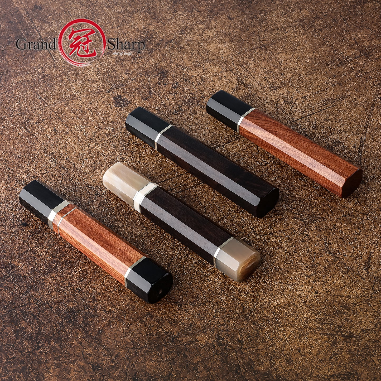 Grandsharp DIY Handle of Part Tang Knife Ebony Wood Buffalo Horn Desert Ironwood Handle Bars