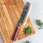 Grandsharp Custom 67 Layers S35VN Damascus Nakiri Knife Carbon Fiber and Red Risen Handle