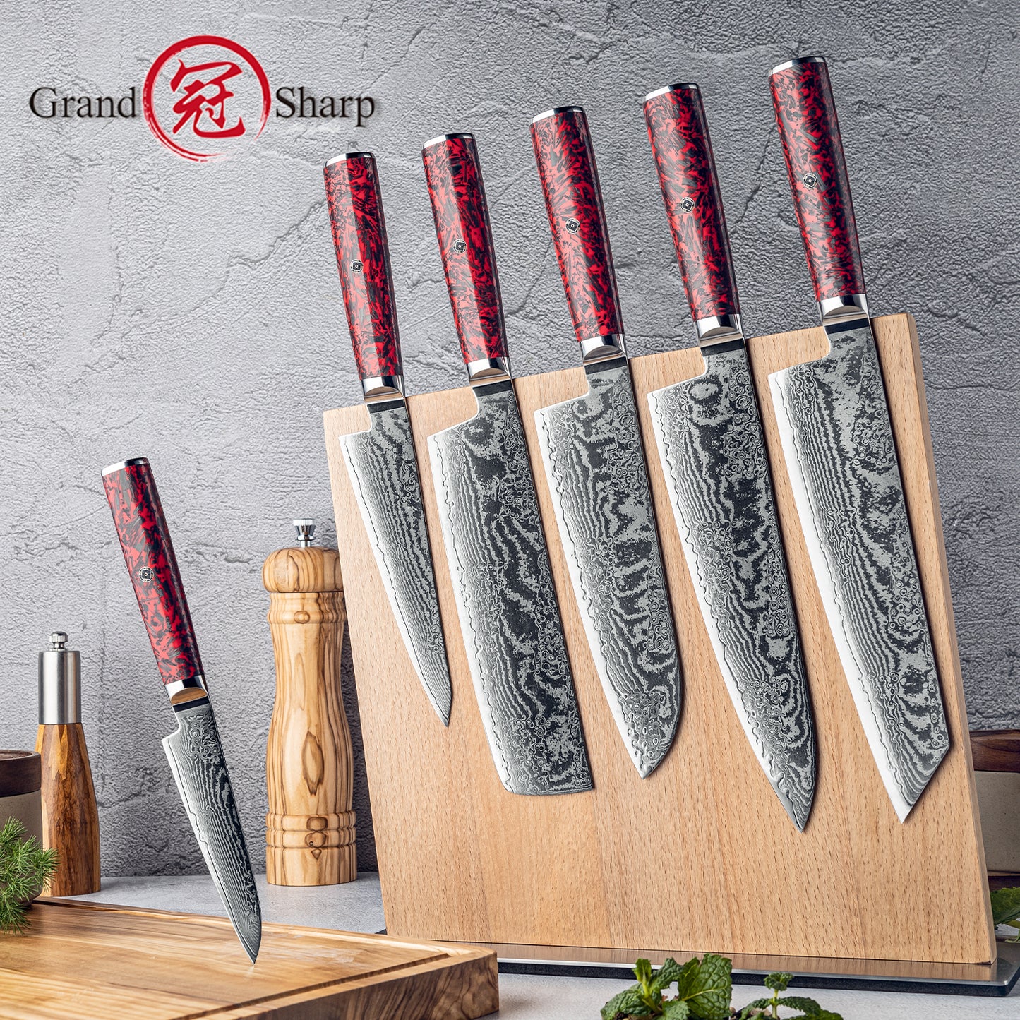 Grandsharp 67 Layers Damascus S35VN Powder Steel Kitchen Chef Knife Set