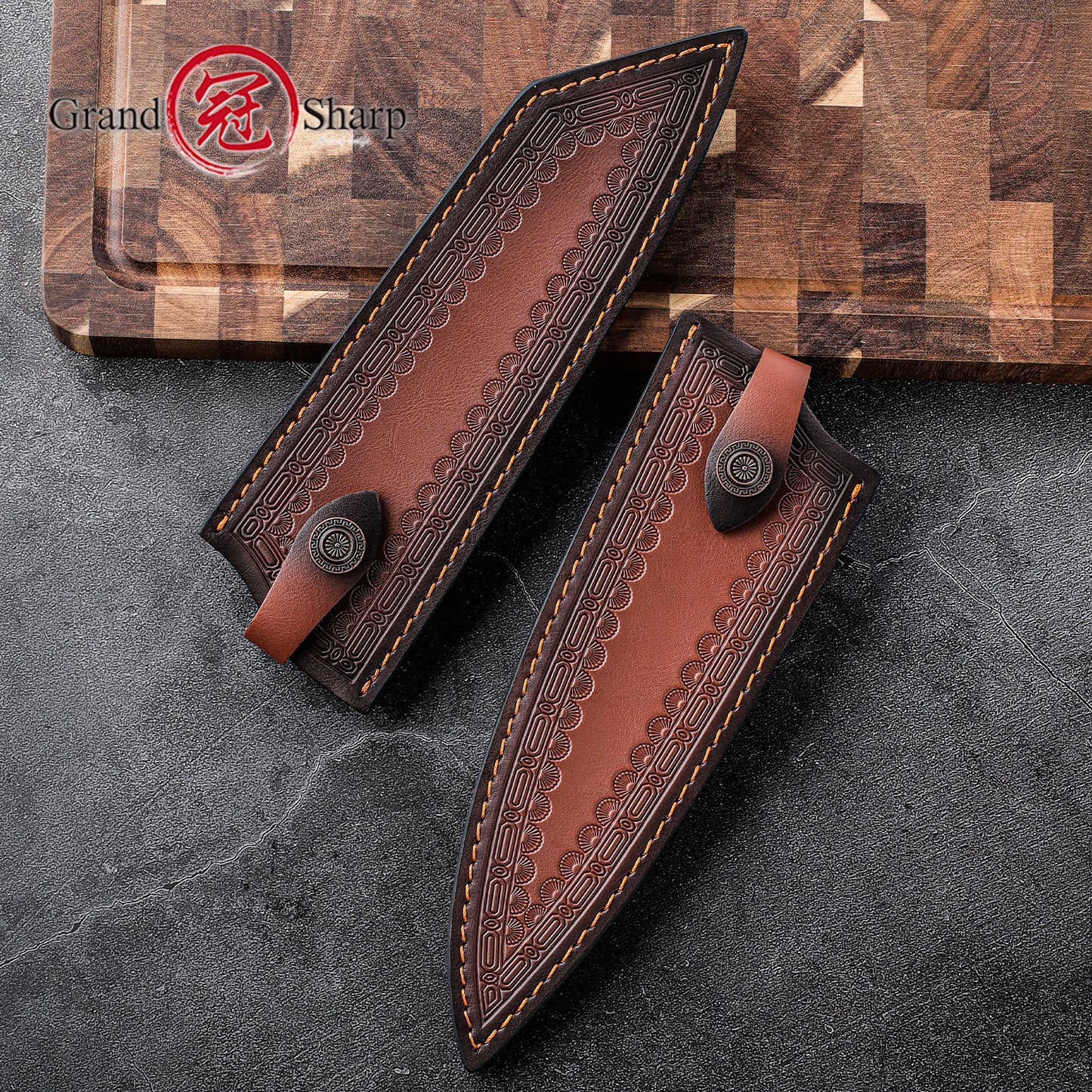 Grandsharp Professional Knife Leather Sheath Genuine Cowhide Leather Chef Kiritsuke Knives Vintage Sheath