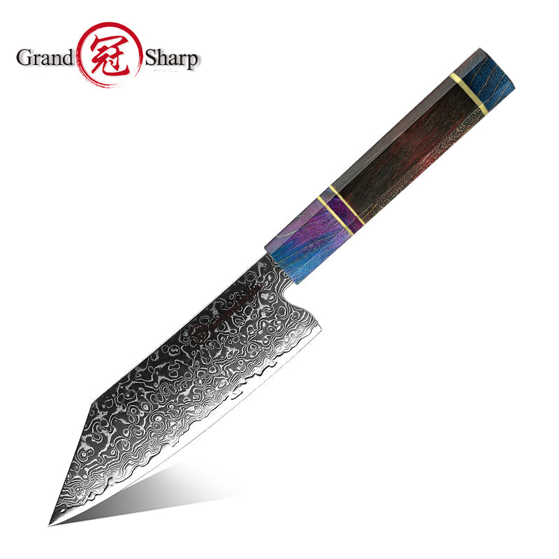 Grandsharp Wood Handle 10Cr15CoMoV Damascus Bunka Knife