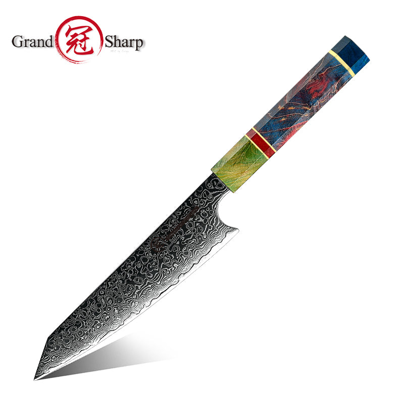 Grandsharp Wood Handle 10Cr15CoMoV Damascus Utility Prep Knife
