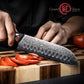 Grandsharp 7 Inch Damascus Steel Kitchen Santoku Knife 10Cr15MoV White Resin & Solidified Wood Handle