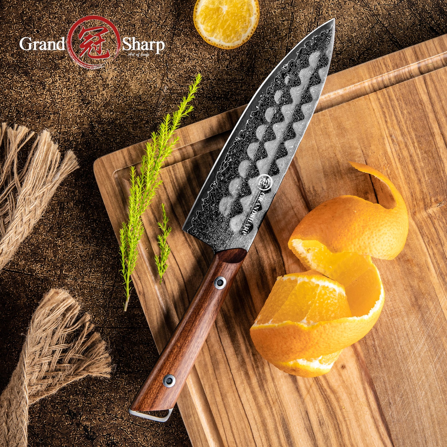 Grandsharp Utility Damascus Knife 6 Inch Kitchen knife with Africa Rose Wood Handle