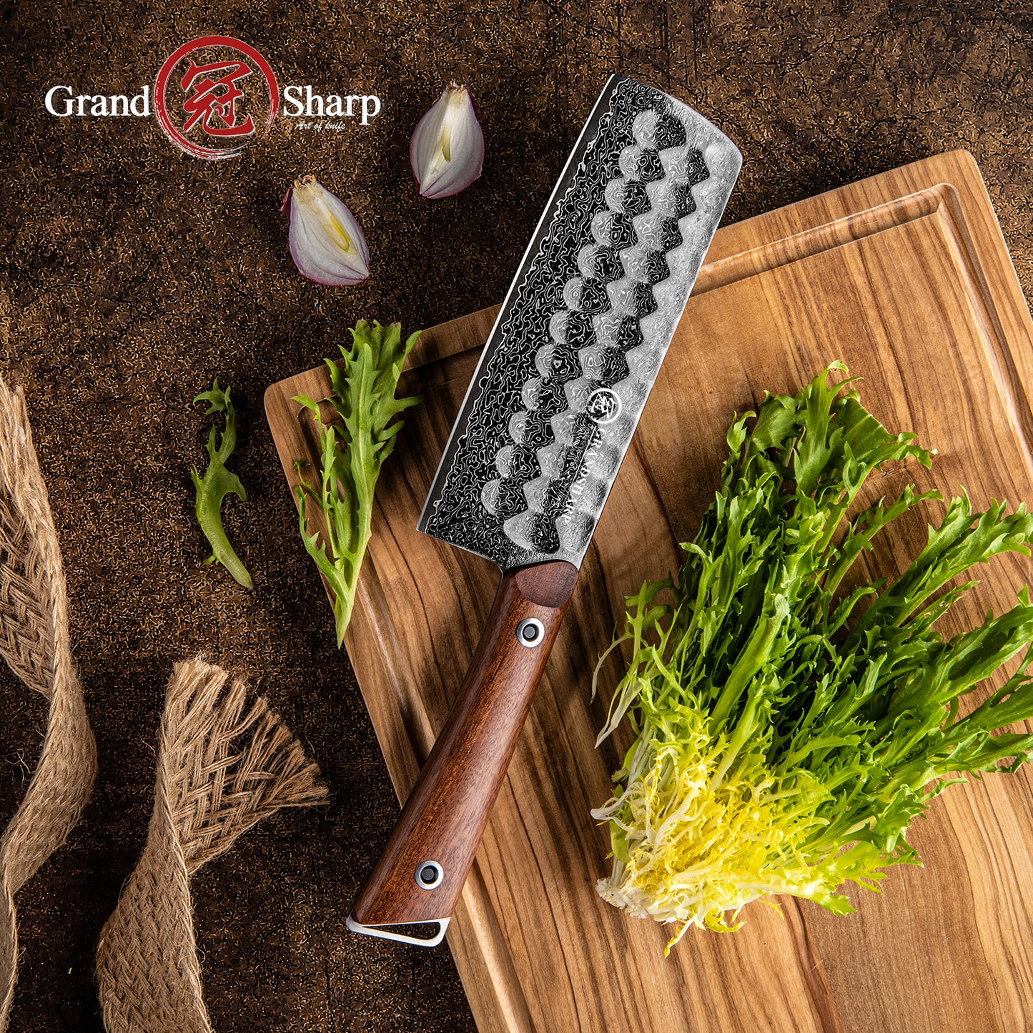 Grandsharp 6.5 Inch Damascus Steel Nakiri Knife Cooking Knives with Africa Rose Wood Handle