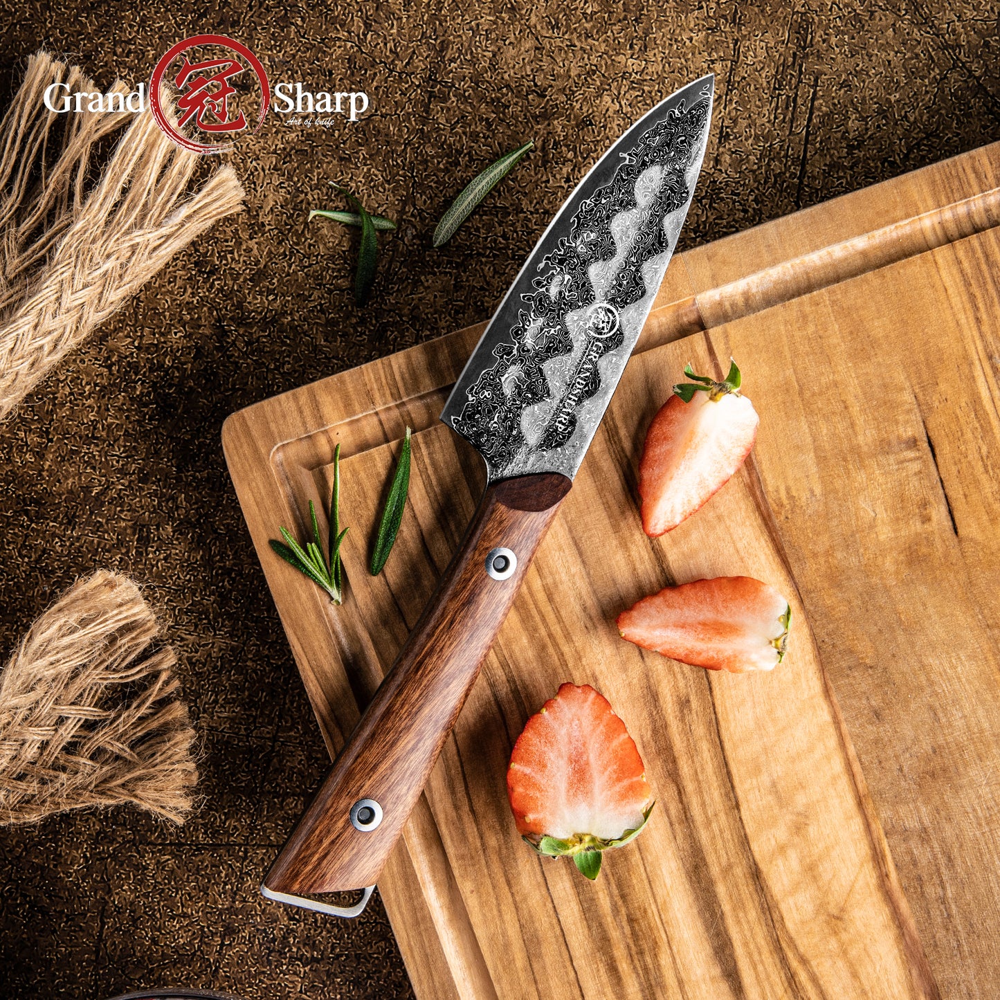 Grandsharp Kitchen 4 Inch Paring Damascus Steel Knife with Africa Rose Wood Handle