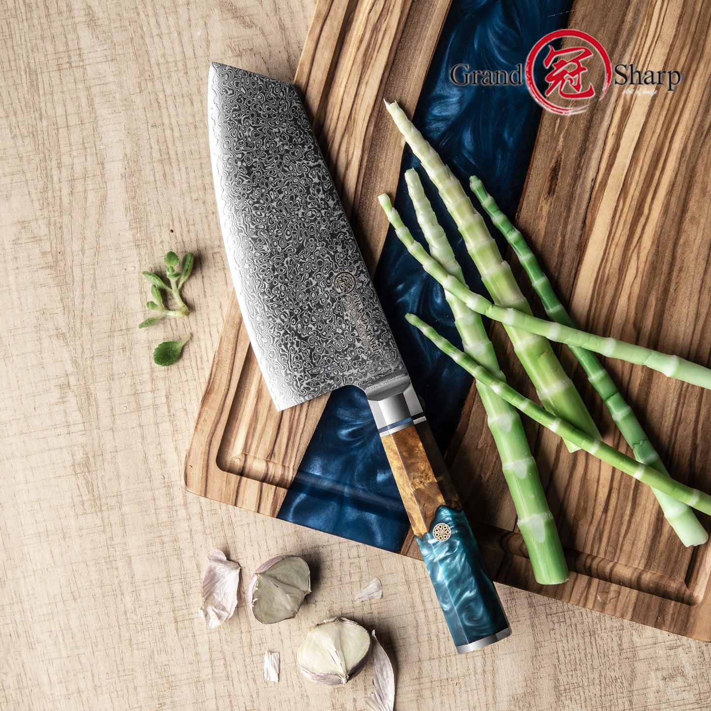 6.7 Inch Kitchen Knife Chopping Cleaver Resin Stabilized Handle 67 Layers Meat Butcher Knives Damascus Steel Chef Cleaver Knives