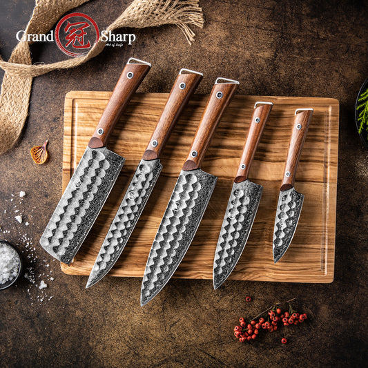 Grandsharp Kitchen Damascus Knife Sets Damascus Steel Chef Slicing Nakiri Utility Paring Knives with Africa Rose Wood Handle