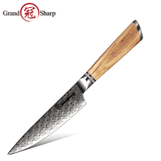 Grandsharp AUS-10 Damascus Utility Knife with Olive Wood Handle