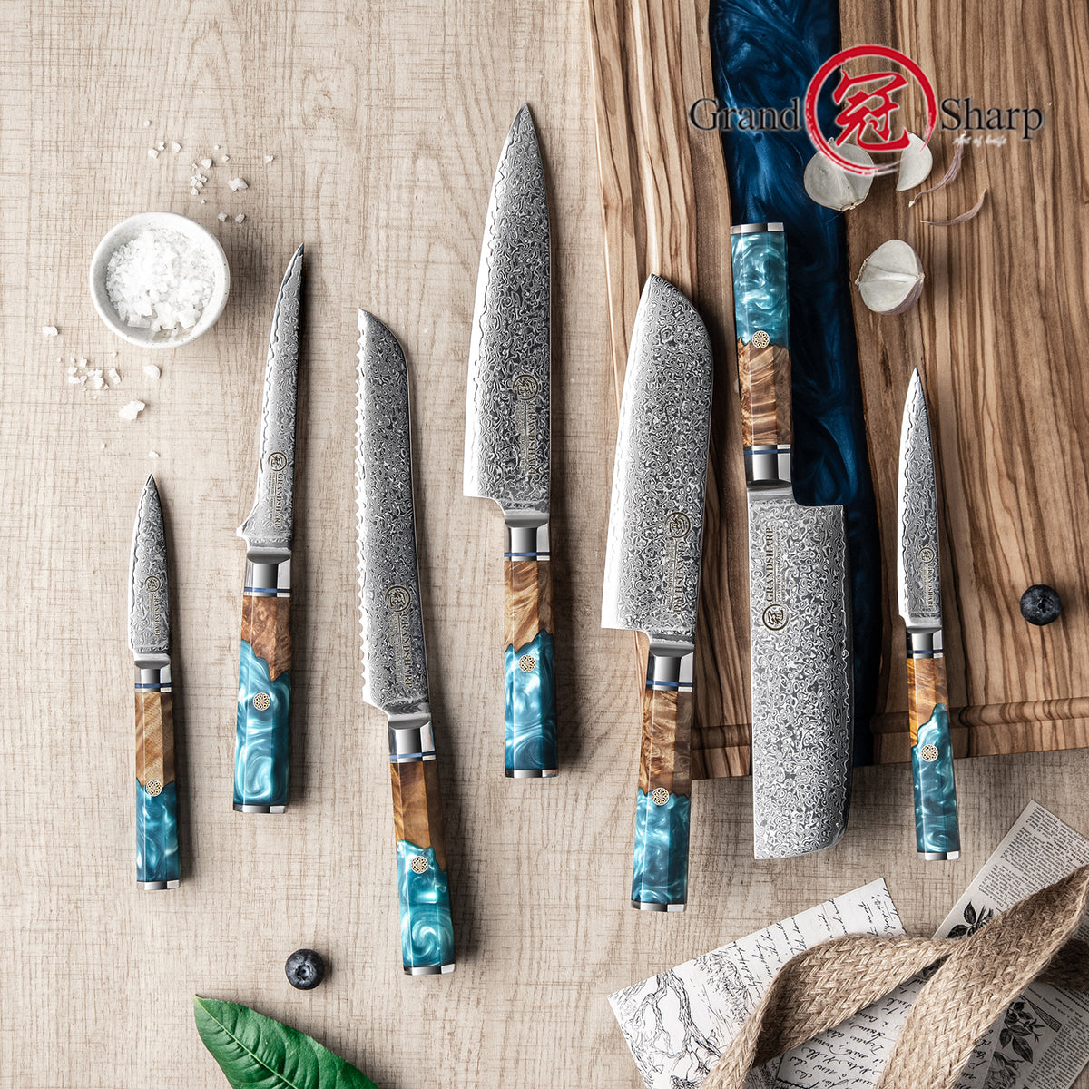 Grandsharp 10Cr15CoMoV Damascus Kitchen Knife Collection