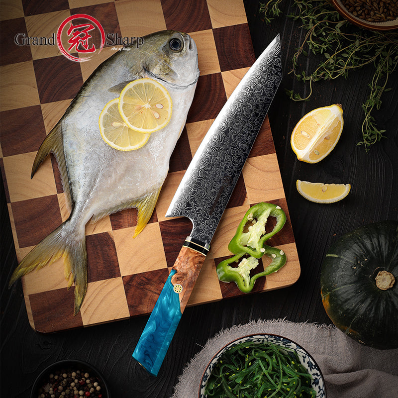 Grandsharp 8.2 Inch 67 Layers Japanese Damascus Knife Damascus Chef Knife 10cr Steel Damascus Kitchen Knives Meat Chopping Gift