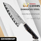 Grandsharp 7.3" Santoku Knife 67 Layers Damascus Steel AUS-10 Core Pro Kitchen Knive With Carbon Fiber & Gold-Foil & Resin Handle