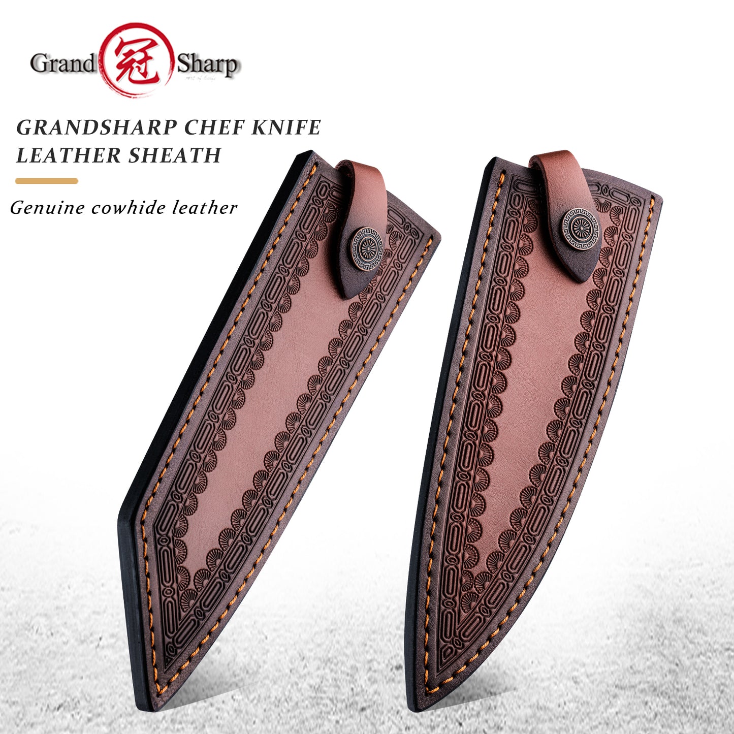 Grandsharp Professional Knife Leather Sheath Genuine Cowhide Leather Chef Kiritsuke Knives Vintage Sheath
