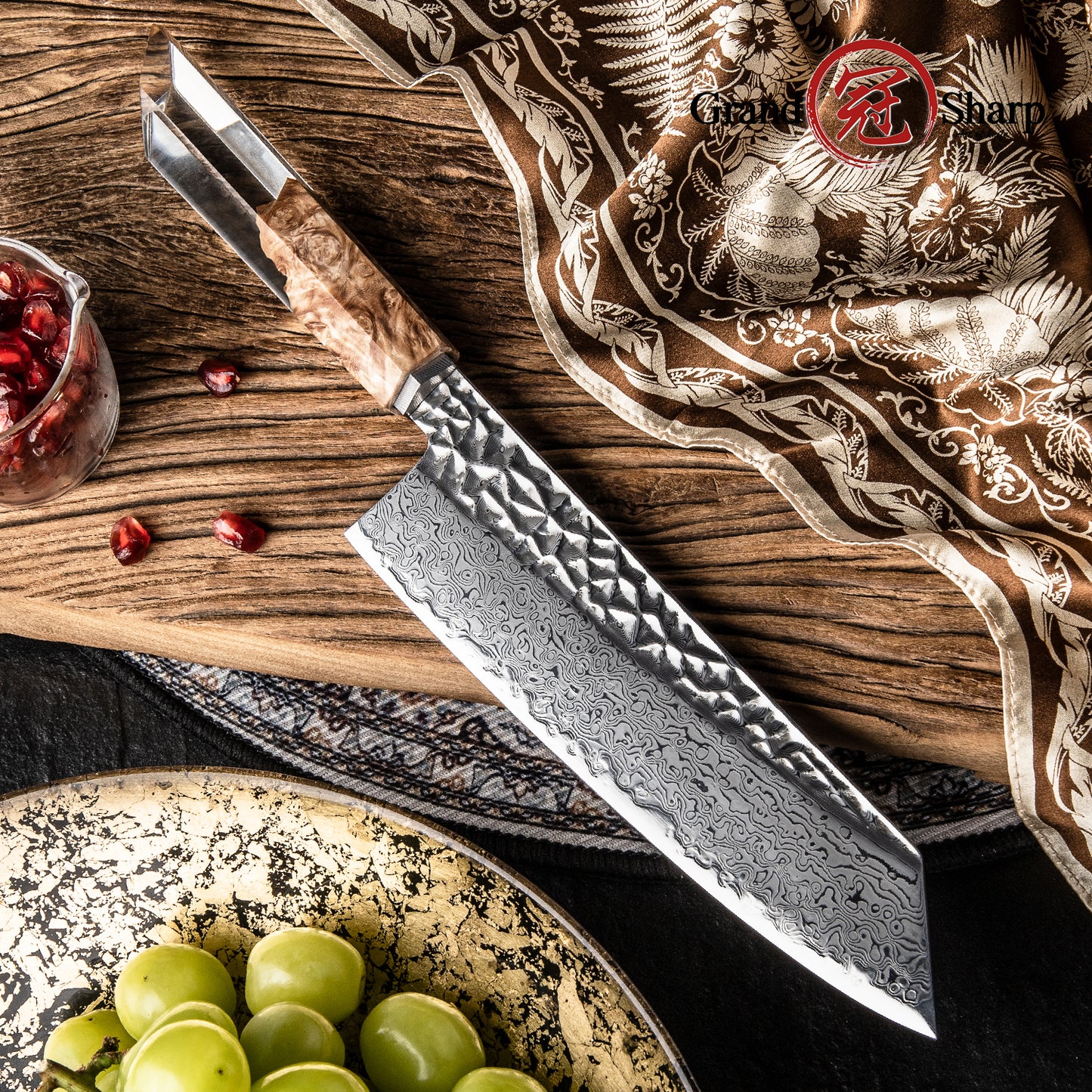 Grandsharp Kitchen 8 Inch Kiritsuke Knife 67 Layers Japanese Damascus Steel Kiritsuke Chef Knives Stabilized Wood & Resin Handle