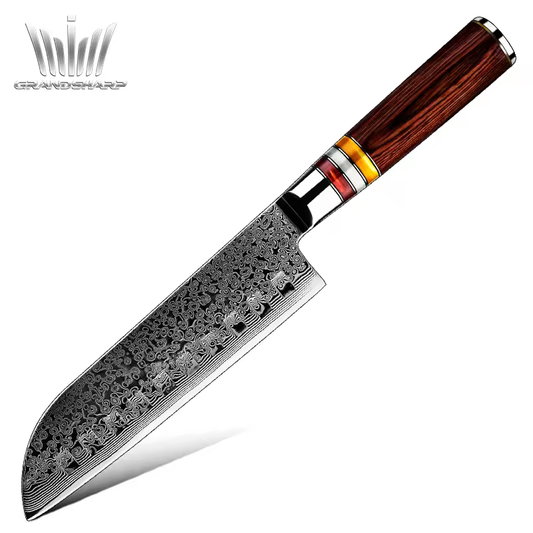 High Quality 7'' Santoku Knife 67 Layer Damascus Carbon Steel Santoku Chef Kitchen Knife Pakka Wood Handle