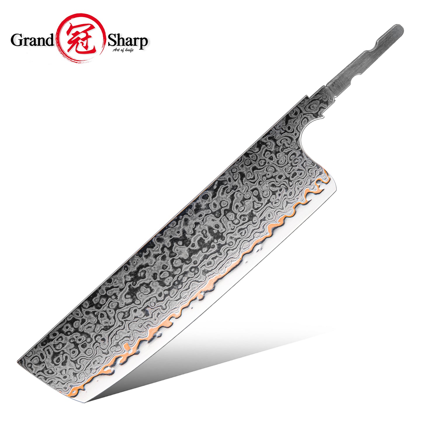 Grandsharp DIY Blank Knife Blade 55 Layers Copper Damascus Steel Kitchen Chef Knife Blade Set No Handle Knives Blank Blade