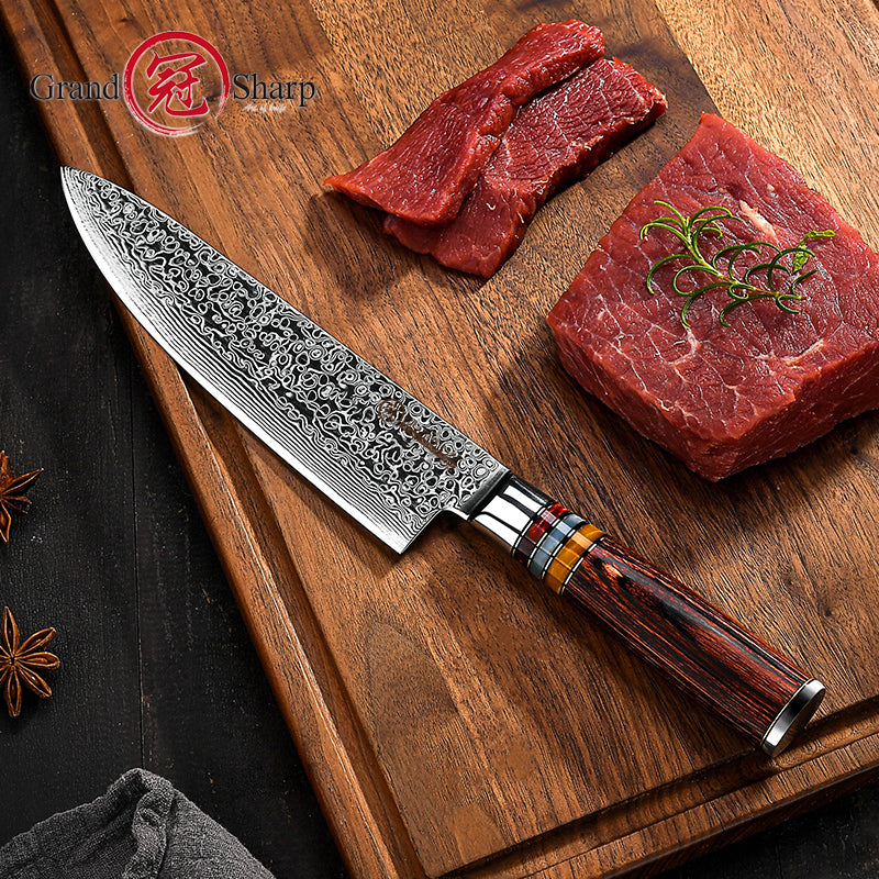 High Quality 7'' Santoku Knife 67 Layer Damascus Carbon Steel Santoku Chef Kitchen Knife Pakka Wood Handle