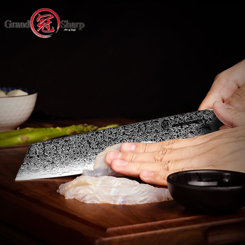Grandsharp Black Handle 10Cr15CoMoV Damascus Kiritsuke Knife