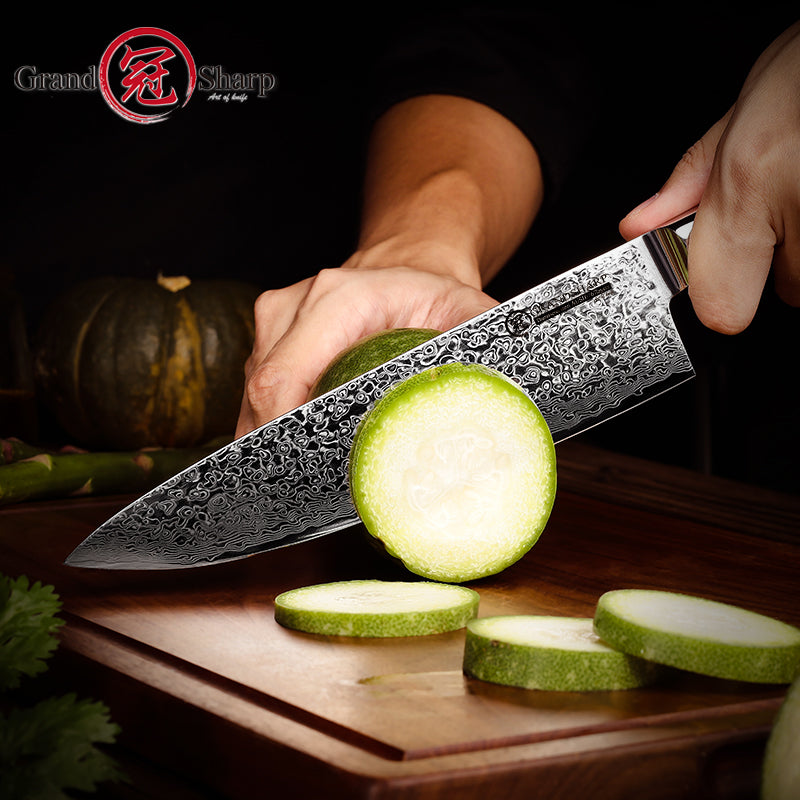 Grandsharp Black Handle 10Cr15CoMoV Damascus Chef Knife