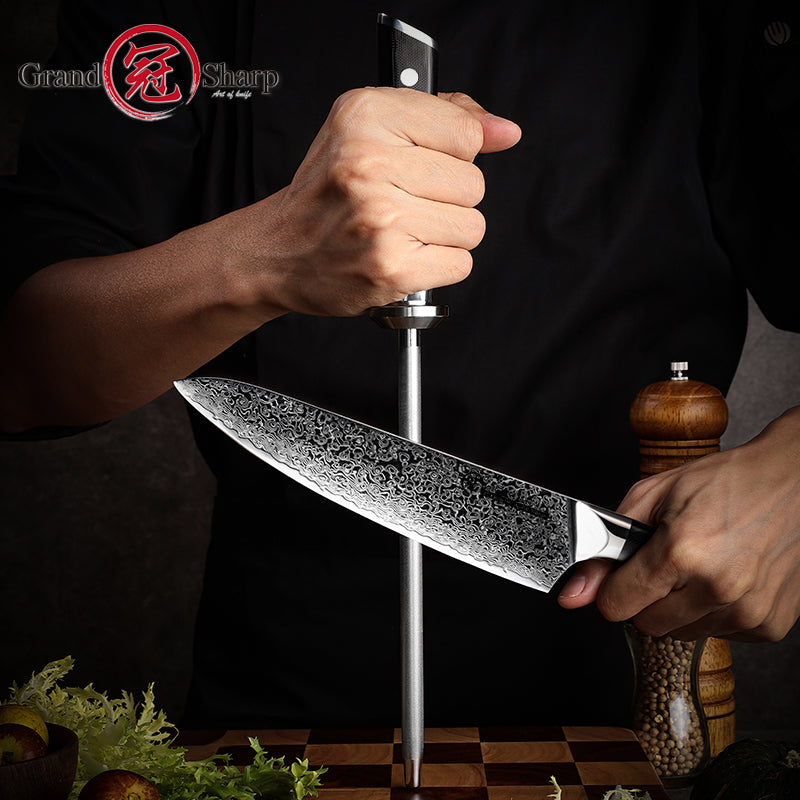 Professional High Carbon Stainless Steel Rod Kitchen Knife Sharpener with Black Glassfiber Handle