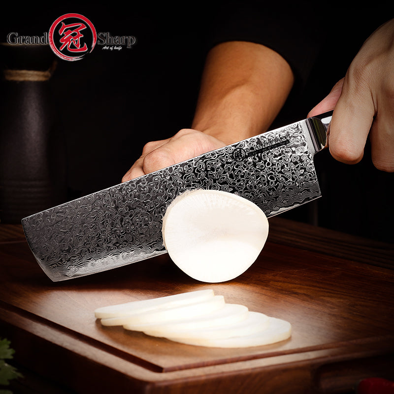 Grandsharp Black Handle 10Cr15CoMoV Damascus Nakiri Knife