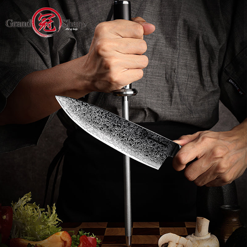 Grandsharp 10 Inch High Quality Carbon Steel Knife Sharpening Rod Professional Honing Steel for Chef Knife