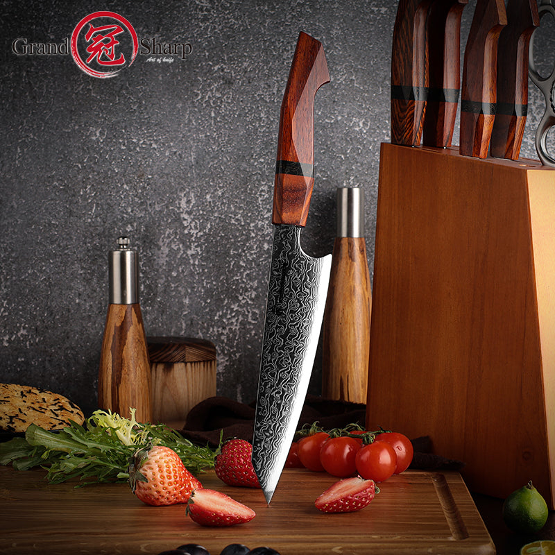 Grandsharp 67 Layers 10Cr15MoV Damascus Steel Utility Knife Kitchen High Carbon Steel Paring Knife Sandal Wood Handle