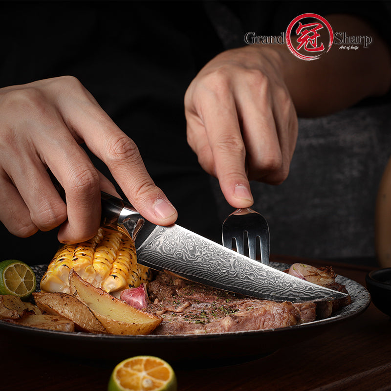 Grandsharp 10Cr15CoMoV damascus steak knife