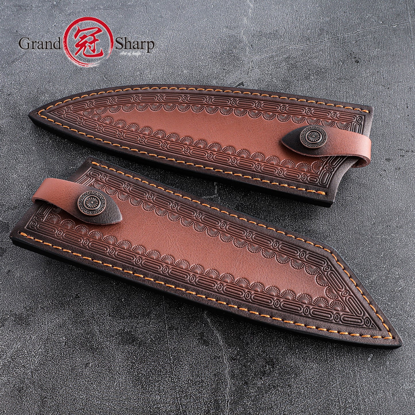 Grandsharp Professional Knife Leather Sheath Genuine Cowhide Leather Chef Kiritsuke Knives Vintage Sheath