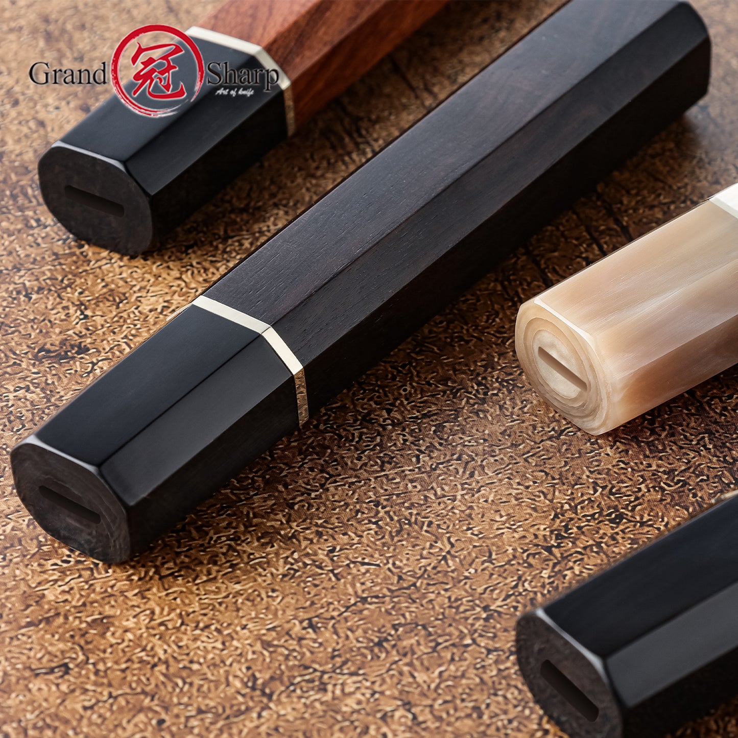 Grandsharp DIY Handle of Part Tang Knife Ebony Wood Buffalo Horn Desert Ironwood Handle Bars