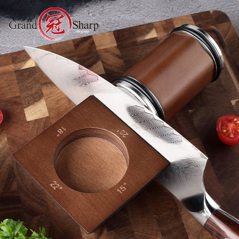 Rolling Knife Sharpener Diamond Grinding Disc and Beech Wood Magnetic Angle Support Double Side Grit Sharpener