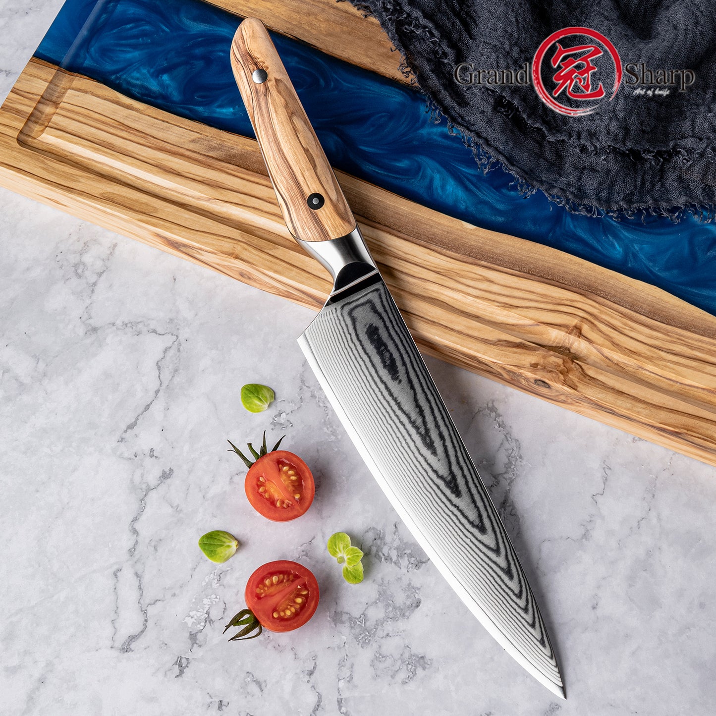 Grandsharp Professional 8 Inch Chef Kitchen Knife Japanese 67 Layers Damascus Steel Kitchen Chef Knife with Olive Wood Handle