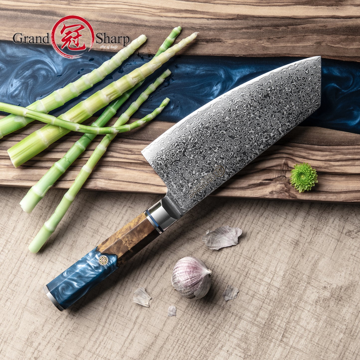 6.7 Inch Kitchen Knife Chopping Cleaver Resin Stabilized Handle 67 Layers Meat Butcher Knives Damascus Steel Chef Cleaver Knives