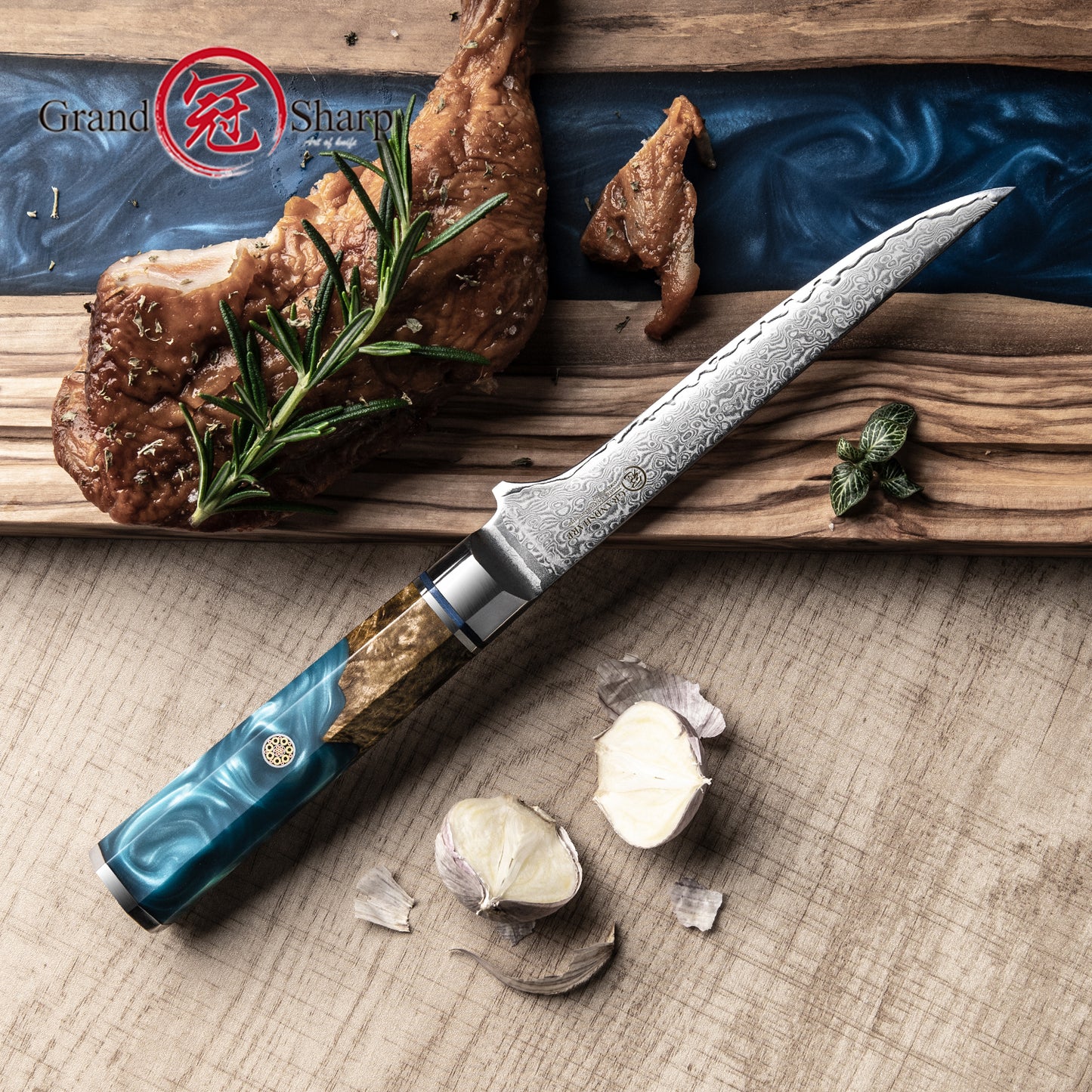 6" Damascus 10CR15MOV Steel With Octagonal Resin+Wood Handle Meat Boning Steak Cutter Kitchen Chef Knife